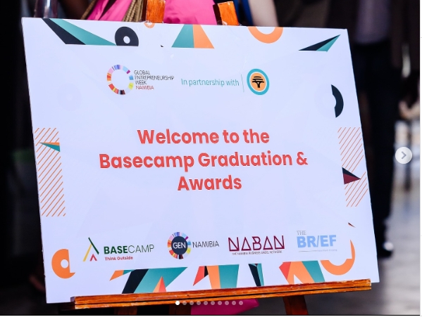 Welcome board at the Basecamp Graduation and Awards ceremony