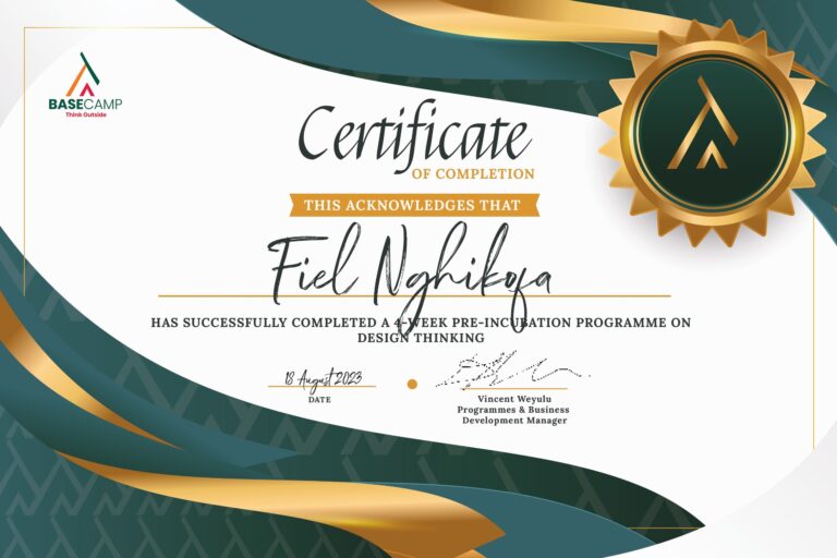 Basecamp certificate of completion, August 2023